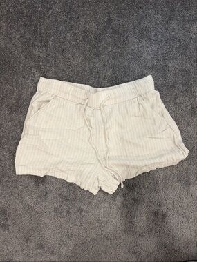 Time and Tru Cream Drawstring Linen Striped Shorts
